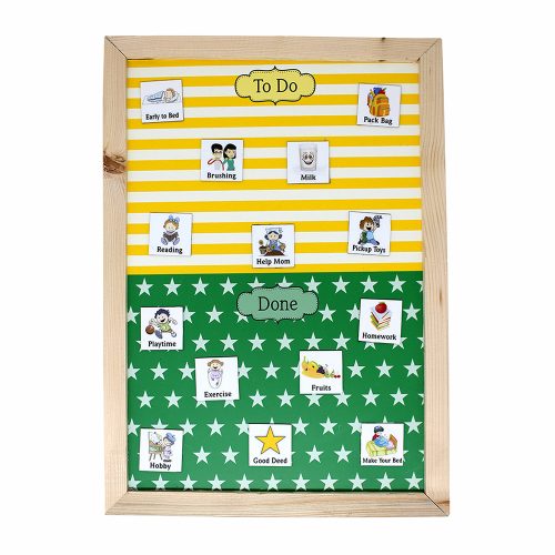 Magnetic Chore Chart – Kids Responsibility and Daily Activity Planner - Yellow Green Design