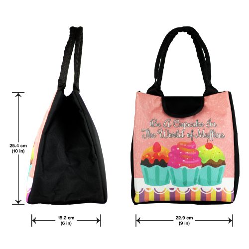 Lunch Bag with Inside Pocket – Waterproof Tiffin Bag for Kids - Cupcake Design