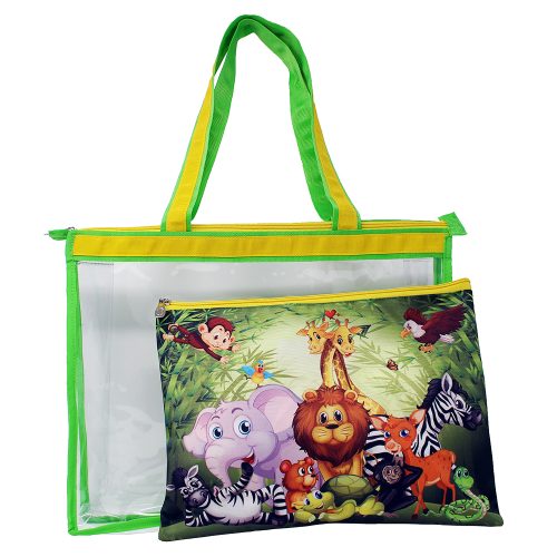 Waterproof PVC Tote Bag Set with Colorful Animals Pouch for Boys and Girls