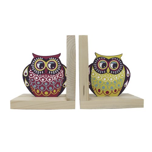 Wooden Bookend – Adjustable Book Stopper for Kids and Adults – Decorative and Functional Book Holder - Owl Design
