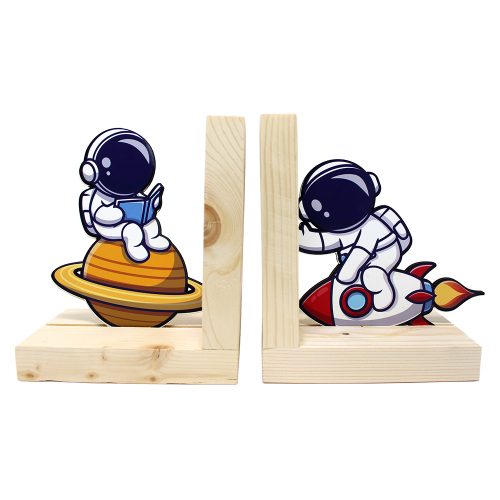 Wooden Bookend – Adjustable Book Stopper for Kids and Adults – Decorative and Functional Book Holder - Space Design