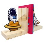 Wooden Bookend – Adjustable Book Stopper for Kids and Adults – Decorative and Functional Book Holder - Space Design