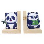Wooden Bookend – Adjustable Book Stopper for Kids and Adults – Decorative and Functional Book Holder - Panda Design
