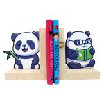 Wooden Bookend – Adjustable Book Stopper for Kids and Adults – Decorative and Functional Book Holder - Panda Design