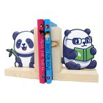 Wooden Bookend – Adjustable Book Stopper for Kids and Adults – Decorative and Functional Book Holder - Panda Design
