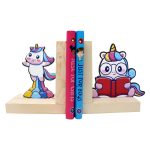 Wooden Bookend – Adjustable Book Stopper for Kids and Adults – Decorative and Functional Book Holder - Unicorn Design