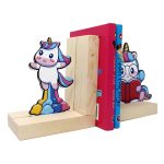 Wooden Bookend – Adjustable Book Stopper for Kids and Adults – Decorative and Functional Book Holder - Unicorn Design