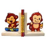 Wooden Bookend – Adjustable Book Stopper for Kids and Adults – Decorative and Functional Book Holder - Monkey Design