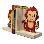 Wooden Bookend – Adjustable Book Stopper for Kids and Adults – Decorative and Functional Book Holder - Monkey Design