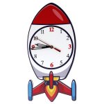 Shaped Wall Clock for Kids – Non-Ticking, Quiet Decorative Clock for Children's Room - Space Rocket Design