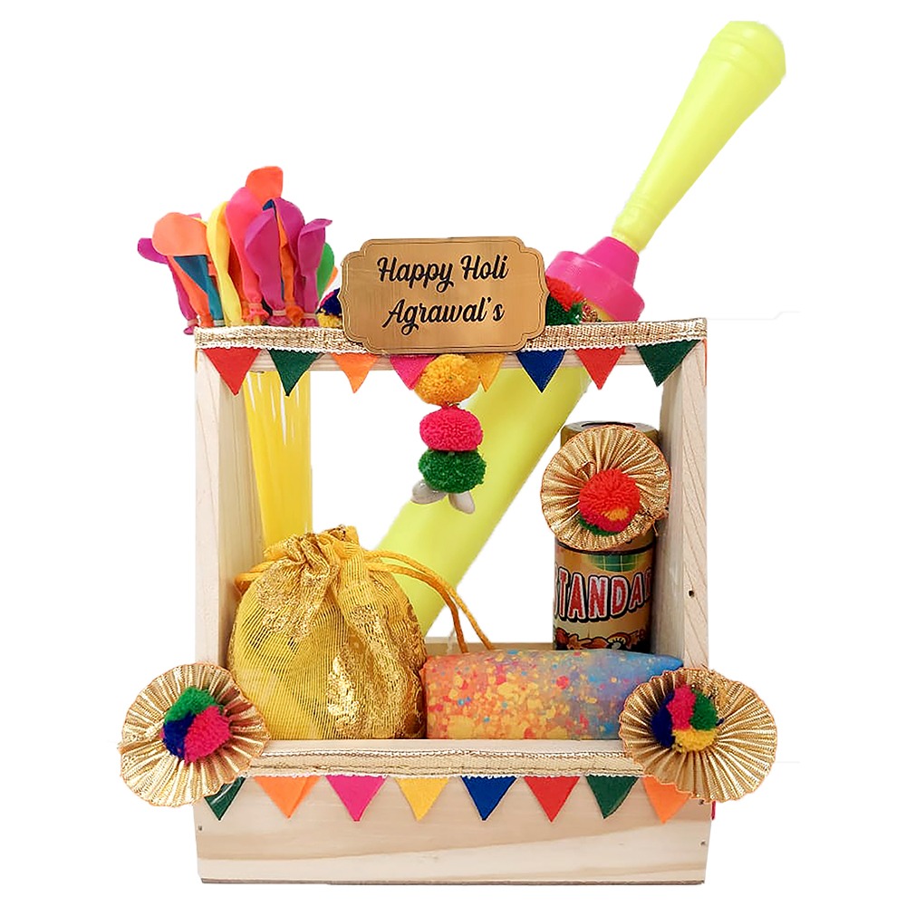 Wooden Basket Holi Hamper