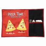 Roll-Up Table Mat Placemat for Kids Children with spoon fork and napkin - Pizza Design