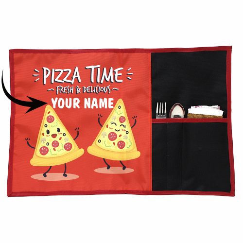 Roll-Up Table Mat Placemat for Kids Children with spoon fork and napkin - Pizza Design