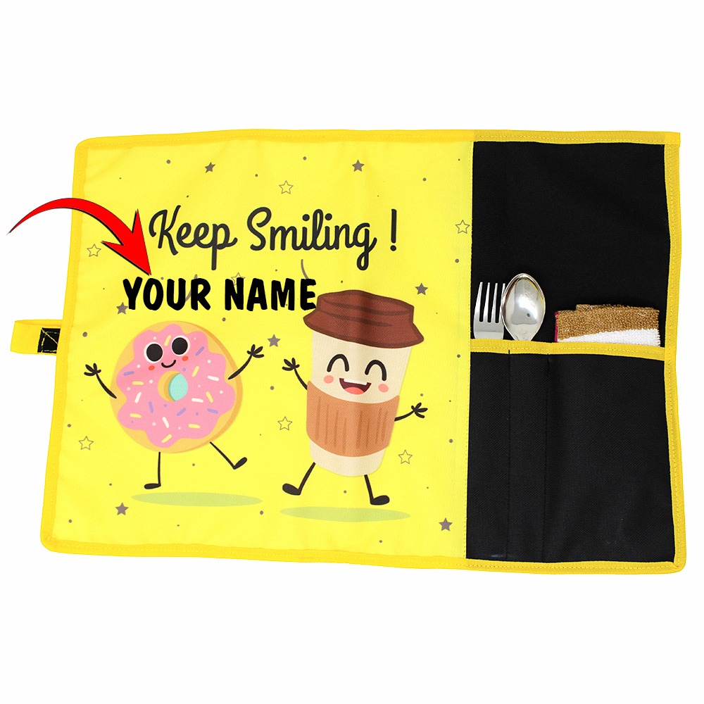 Roll-Up Table Mat Placemat for Kids Children with spoon fork and napkin - Donut Design