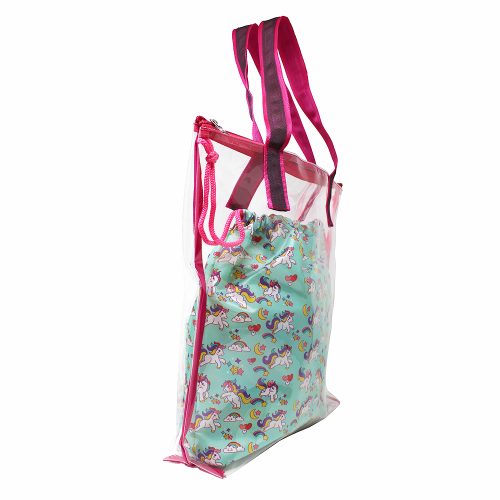 Swim Bag Set – Waterproof PVC Drawstring Bag with Wet & Dry Compartments and Pouch - Unicorn Design