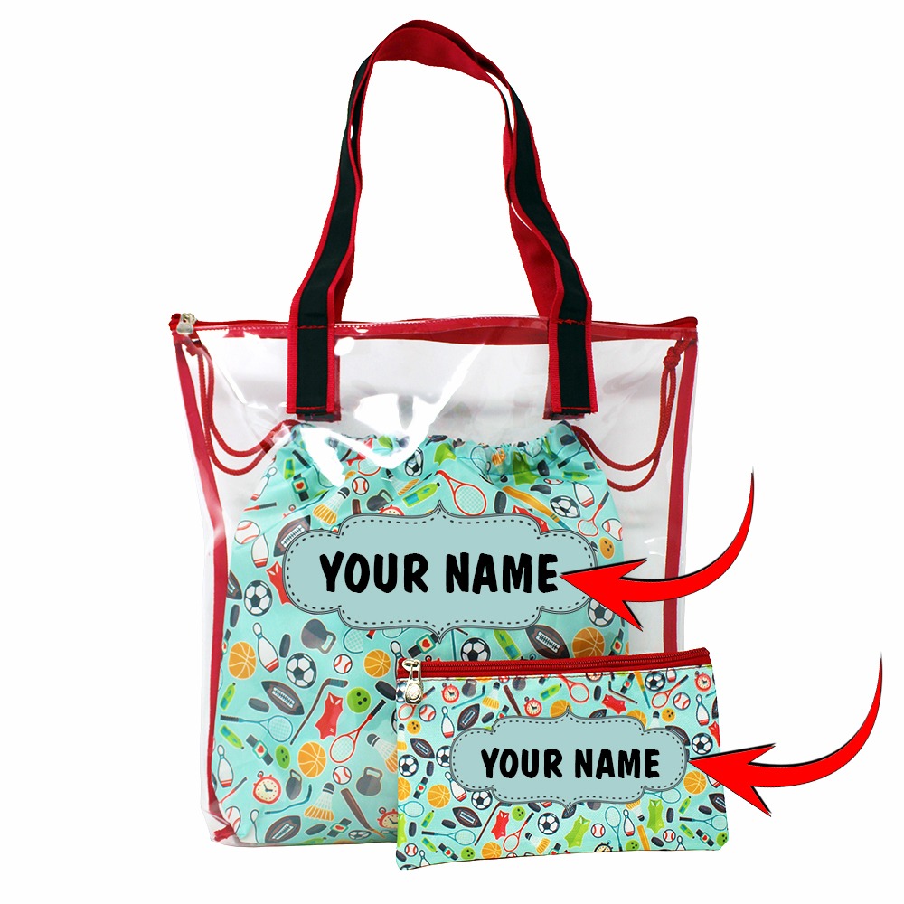 Swim Bag Set – Waterproof PVC Drawstring Bag with Wet & Dry Compartments and Pouch - Sports Ball Design