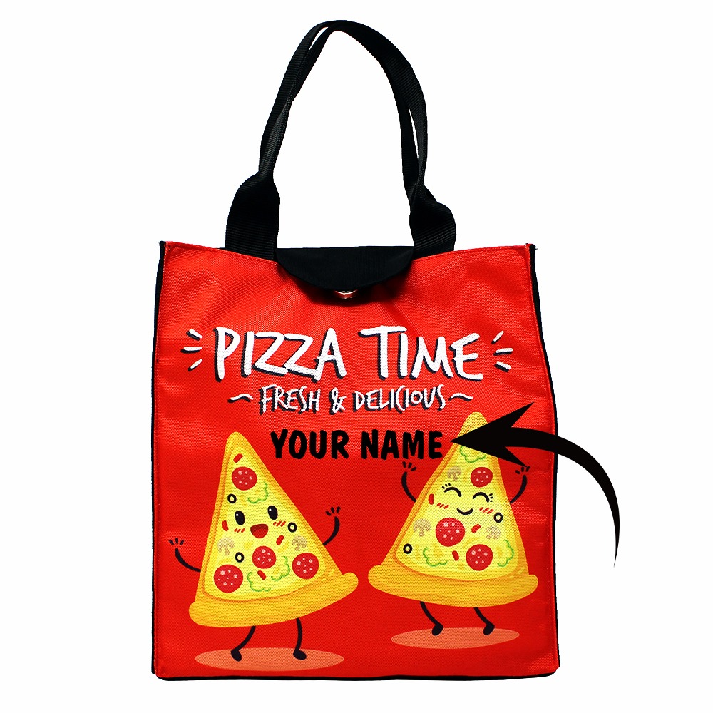 Lunch Bag with Inside Pocket – Waterproof Tiffin Bag for Kids - Pizza Design