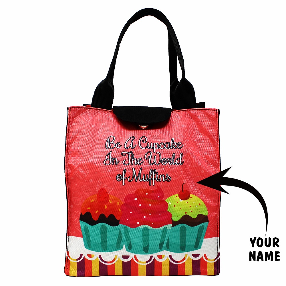 Lunch Bag with Inside Pocket – Waterproof Tiffin Bag for Kids - Cupcake Design