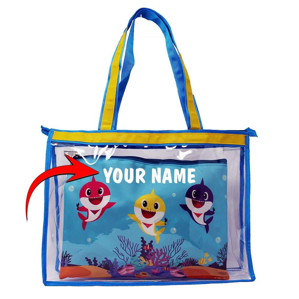 Waterproof PVC Tote Bag Set with Colorful Baby Shark Pouch for Boys and Girls
