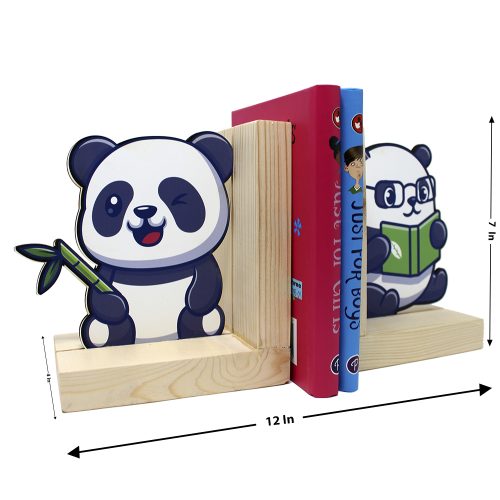 Wooden Bookend – Adjustable Book Stopper for Kids and Adults – Decorative and Functional Book Holder - Panda Design