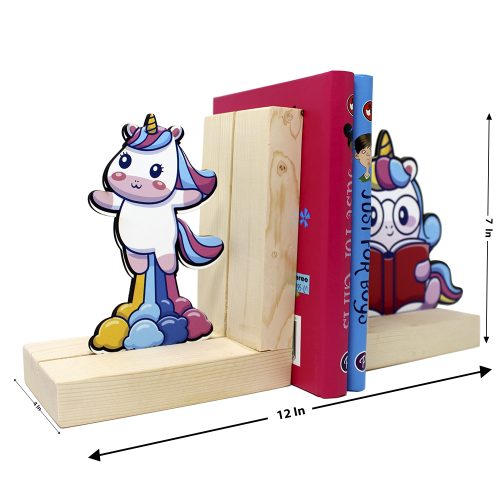 Wooden Bookend – Adjustable Book Stopper for Kids and Adults – Decorative and Functional Book Holder - Unicorn Design