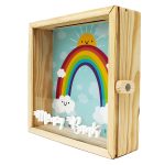 Square Wooden Transparent Piggy Bank for Kids – Children's Savings Bank - Rainbow Design
