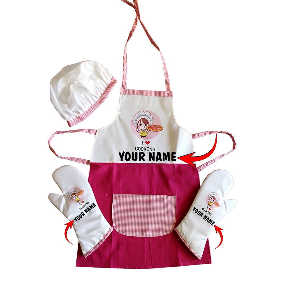 Kids Chef Apron Set – Adjustable Children's Cooking Apron with Hat and Gloves for Girls