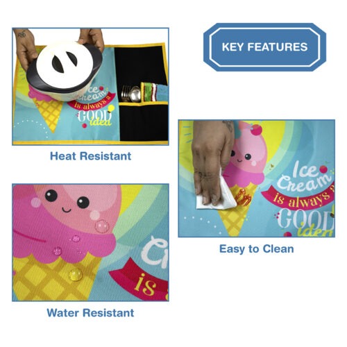 Roll-Up Table Mat Placemat for Kids Children with spoon fork and napkin - Icecream Design