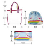 Swim Bag Set – Waterproof PVC Drawstring Bag with Wet & Dry Compartments and Pouch - Rainbow Unicorn Design