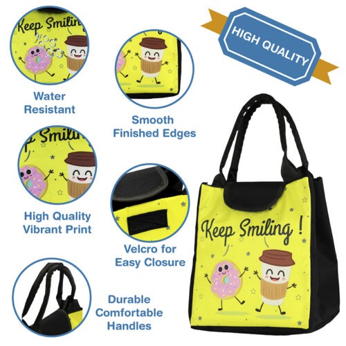 Lunch Bag with Inside Pocket – Waterproof Tiffin Bag for Kids - Donut Design
