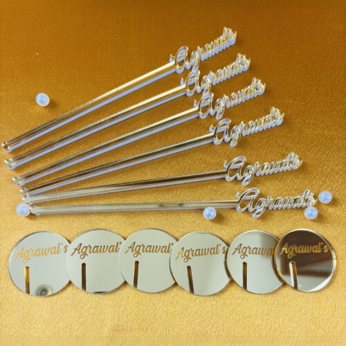 Festive Customised Acrylic Stirrers (6) with Glass Toppers (6)